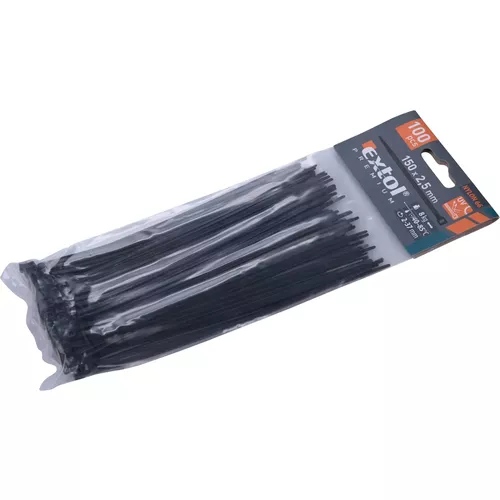 Pásky stahovací na kabely černé, 150x2,5mm, 100ks, nylon pa66 EXTOL PREMIUM 8856154