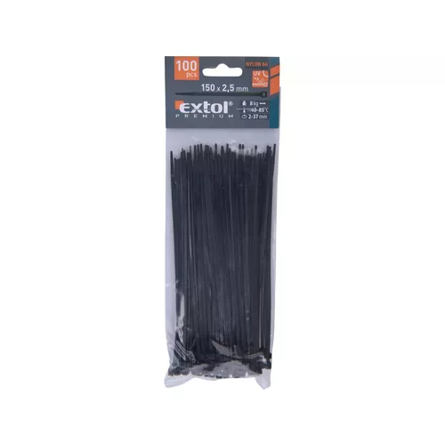 Pásky stahovací na kabely černé, 150x2,5mm, 100ks, nylon pa66 EXTOL PREMIUM 8856154