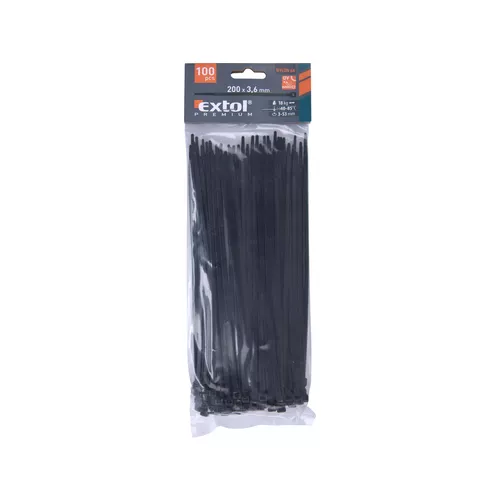 Pásky stahovací na kabely černé, 200x3,6mm, 100ks, nylon pa66 EXTOL PREMIUM 8856156