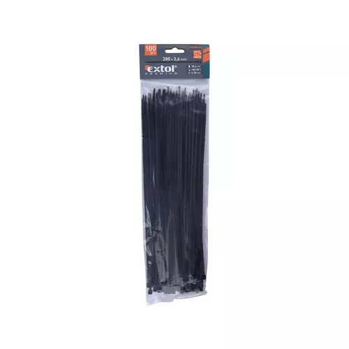 Pásky stahovací na kabely černé, 280x3,6mm, 100ks, nylon pa66 EXTOL PREMIUM 8856158