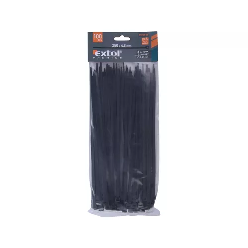 Pásky stahovací na kabely černé, 250x4,8mm, 100ks, nylon pa66 EXTOL PREMIUM 8856160