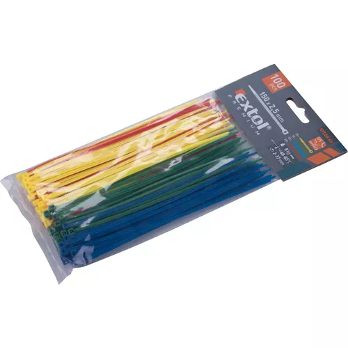 Pásky stahovací barevné, 150x2,5mm, 100ks, (4x25ks), 4 barvy, nylon pa66 EXTOL PREMIUM 8856194