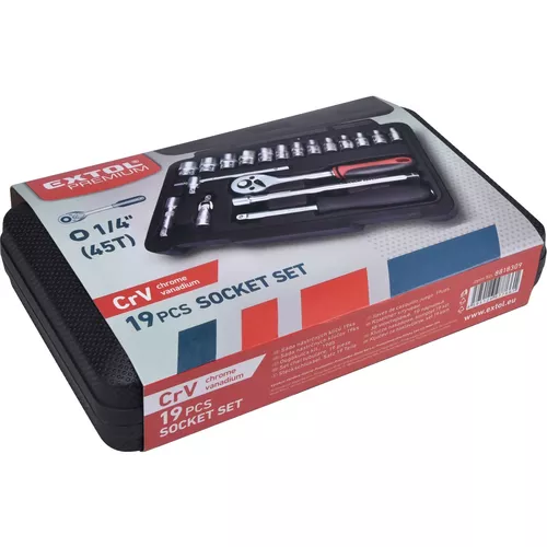 Hlavice nástrčné, sada 19ks, 1/4", crv EXTOL PREMIUM 8818309
