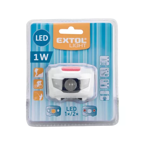 Čelovka 40lm, 1w + 2 červené led, abs plast EXTOL LIGHT 43102