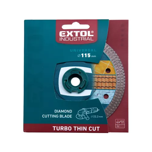 Kotouč diamantový řezný, turbo thin cut, suché i mokré řezání, o 115x22,2x1,5mm EXTOL INDUSTRIAL 8703041