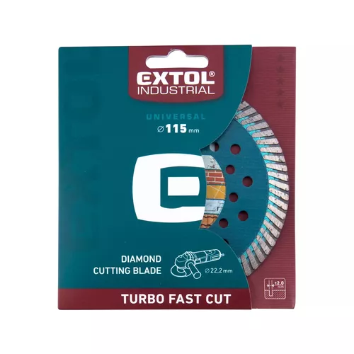 Kotouč diamantový řezný, turbo fast cut, suché i mokré řezání, o 115x22,2x2mm EXTOL INDUSTRIAL 8703051