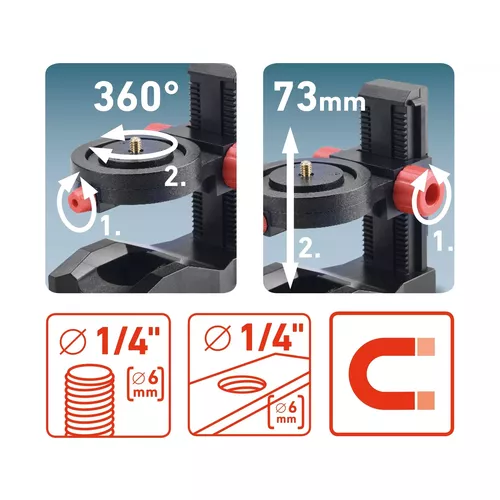 Držák-stativ nastavitelý, magnetický na laser/kameru, 1/4' šroub EXTOL PREMIUM 8823920