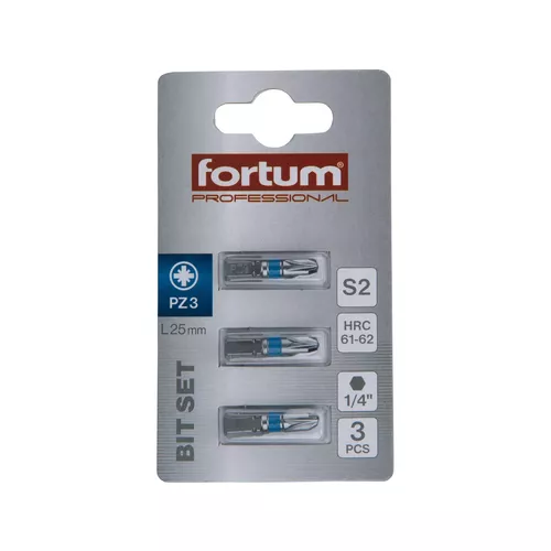 Hrot křížový pozidriv, sada 3ks, pz 3x25mm, s2 FORTUM 4741303