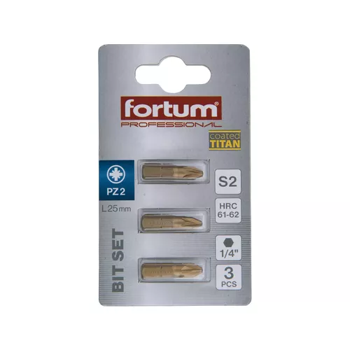 Hrot křížový pozidriv, sada 3ks, pz 2x25mm,titan. úprava, s2 FORTUM 4741372