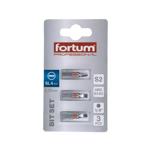 Hrot plochý sada 3ks, 4x25mm, s2 FORTUM 4741104