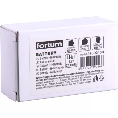 Baterie akumulátorová k laserům, 3,7v, li-ion, 5200mah (19,2wh) FORTUM 4780216B