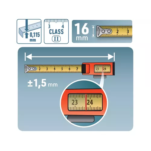 Metr svinovací s odečítacím okénkem, 3m, š. pásku 16mm EXTOL PREMIUM 8821043