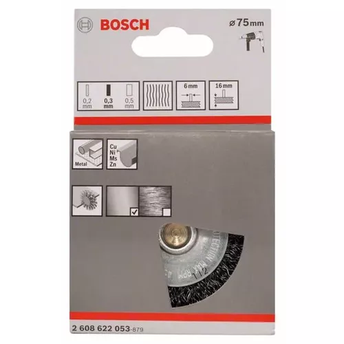 Kotoučový drátěný kartáč, zvlněný drát, 75×0,3 mm, ocel  BOSCH 2608622053