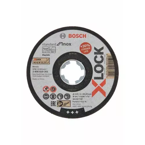 Plochý řezný kotouč Standard for Inox systému X-LOCK 115×1×22,23 mm BOSCH 2608619261