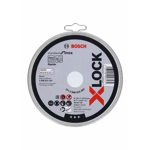 Plochý řezný kotouč Standard for Inox systému X-LOCK, 125×1×22,23 mm  BOSCH 2608619262