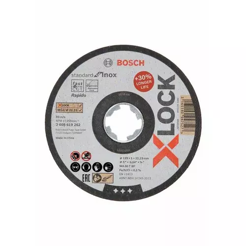 Plochý řezný kotouč Standard for Inox systému X-LOCK, 125×1×22,23 mm BOSCH 2608619262