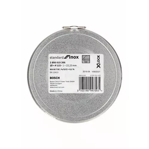 Plochý řezný kotouč Standard for Inox systému X-LOCK, 10×115×1×22,23 mm  BOSCH 2608619266