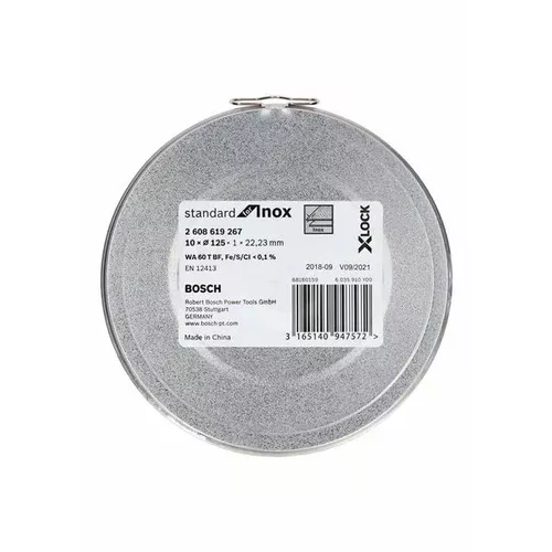 Plochý řezný kotouč Standard for Inox systému X-LOCK, 10×125×1×22,23 mm  BOSCH 2608619267