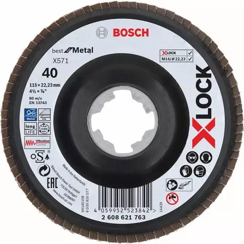 Lamelové brusné kotouče Best for Metal systému X-LOCK, šikmá verze, plastový list, Ø 115 mm, G 40, X571, 1 kus BOSCH 2608621763