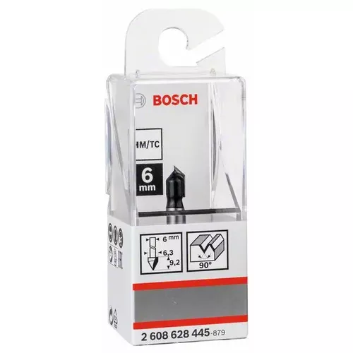 Drážkovací fréza tvaru V, 6 mm, D1 6,35 mm, L 9,2 mm, G 48 mm, 90° BOSCH 2608628445