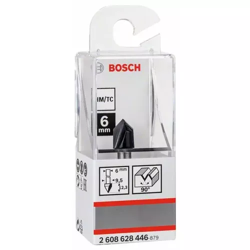 Drážkovací fréza tvaru V, 6 mm, D1 9,5 mm, L 12,35 mm, G 45 mm, 90° BOSCH 2608628446