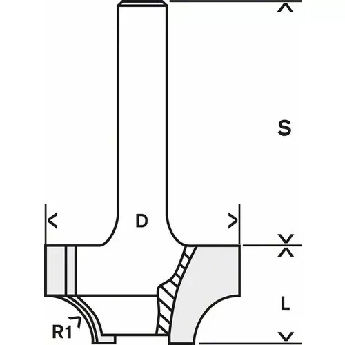 Fréza na tvorbu hran E, 6 mm, R1 6,3 mm, D 25,4 mm, L 14 mm, G 46 mm BOSCH 2608628459