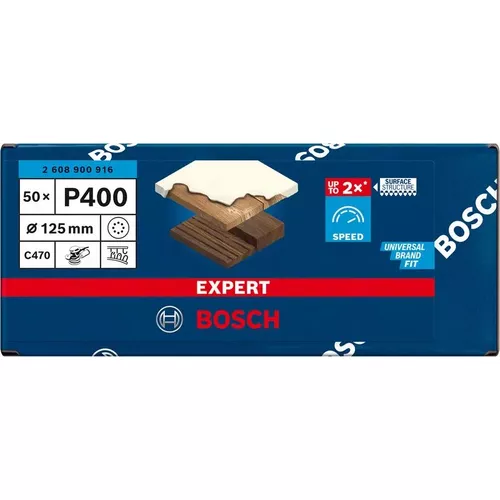 Brusný papír EXPERT C470 s 8 otvory pro vibrační brusky 125 mm, G 400, 50 ks BOSCH 2608900916