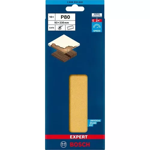 Brusné papíry EXPERT C470 s 8 otvory pro vibrační brusky 93 × 230 mm, P80, 10 ks BOSCH 2608900835