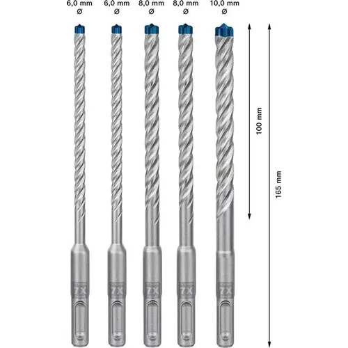 Sada vrtáků do kladiv EXPERT SDS plus-7X, 6/6/8/8/10 mm, 5 ks BOSCH 2608900198