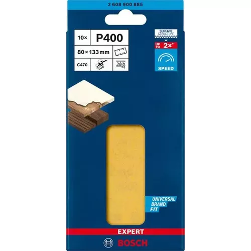 Brusné papíry EXPERT C470 s 8 otvory pro vibrační brusky 80 × 133 mm, P400, 10 ks BOSCH 2608900885