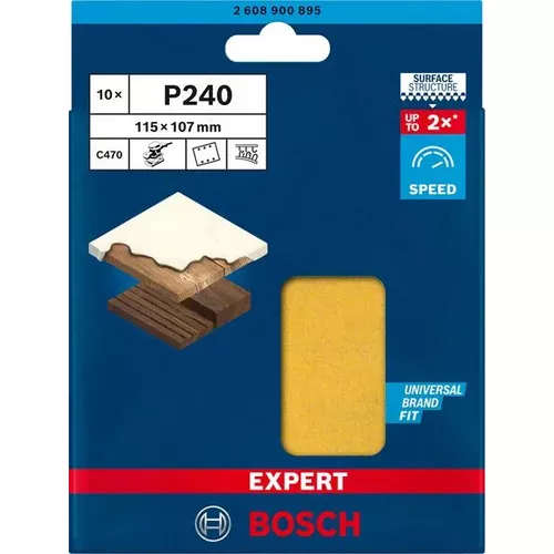 Brusný papír EXPERT C470 se 6 otvory pro vibrační brusky 115 × 107 mm, G 240, 10 ks BOSCH 2608900895