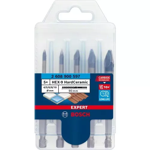 5dílná sada vrtáků do dlažby EXPERT HEX-9 HardCeramic 4/5/6/8/10 mm BOSCH 2608900597