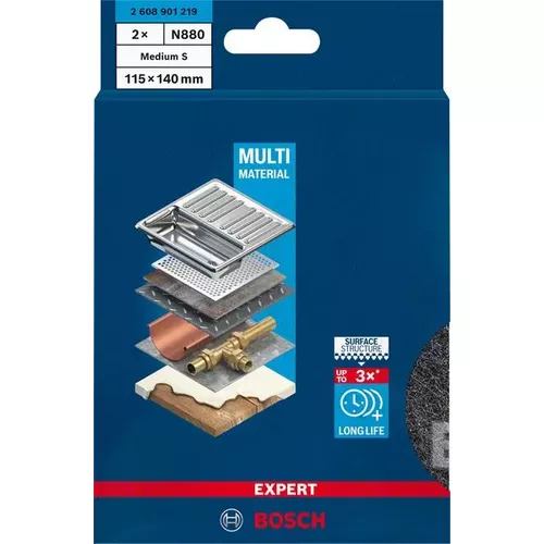 Archy brusného rouna pro ruční broušení EXPERT N880 115 × 140 mm, Medium S, 2 ks BOSCH 2608901219