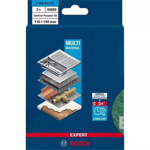 Arch brusného rouna EXPERT N880 pro ruční broušení 115 × 140 mm, General Purpose XS, 2 ks BOSCH 2608901221