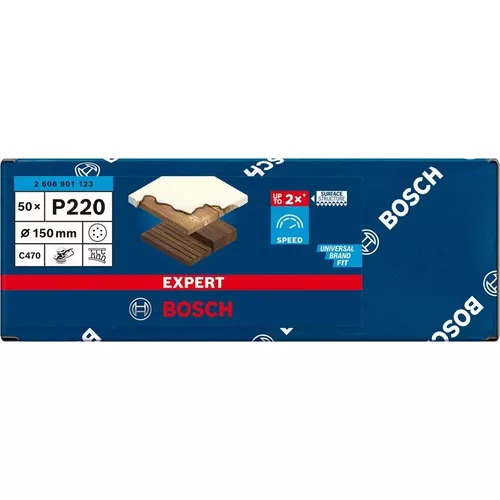 Brusný papír EXPERT C470 s 6 otvory pro vibrační brusky 150 mm, G 220, 50 ks BOSCH 2608901123