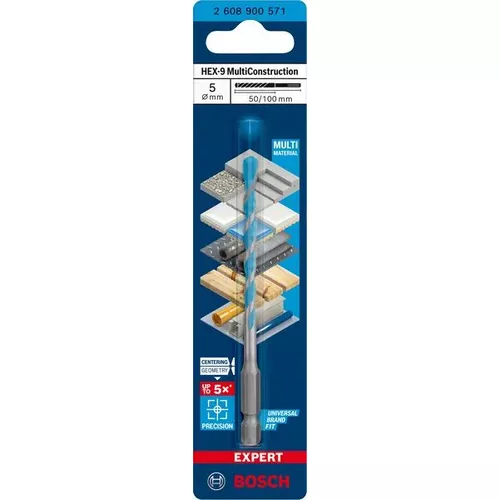 Spirálový vrták EXPERT HEX-9 MultiConstruction, 5 × 50 × 100 mm BOSCH 2608900571