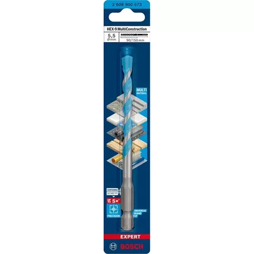 Víceúčelový vrták EXPERT HEX-9 MultiConstruction, 5,5 × 90 × 150 mm BOSCH 2608900573