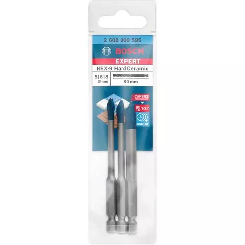 3dílná sada vrtáků do dlažby EXPERT HardCeramic HEX-9 5/6/8 mm BOSCH 2608900595