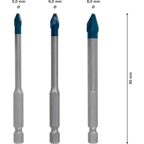 3dílná sada vrtáků do dlažby EXPERT HardCeramic HEX-9 5/6/8 mm BOSCH 2608900595