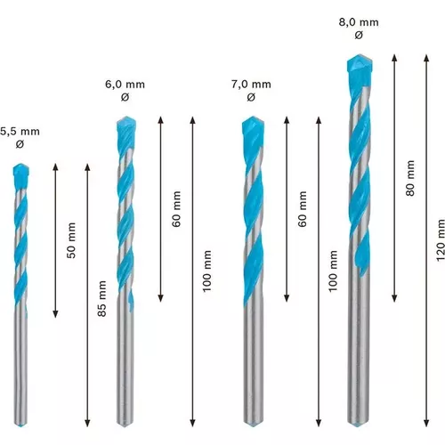 4dílná sada vrtáků EXPERT MultiConstruction CYL-9 5,5/6/7/8 mm BOSCH 2608900646