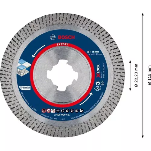 Diamantový řezný kotouč EXPERT HardCeramic X-LOCK 115 × 22,23 × 1,4 × 10 mm BOSCH 2608900657