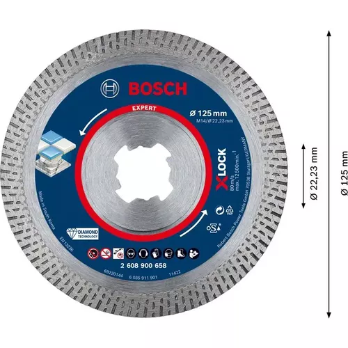 Diamantový řezný kotouč EXPERT HardCeramic X-LOCK 125 × 22,23 × 1,4 × 10 mm BOSCH 2608900658