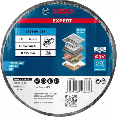 Rounový kotouč EXPERT N880 pro vibrační brusky 125 mm, jemný, 5 kusů BOSCH 2608901387