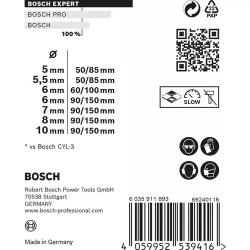 7dílná sada víceúčelových vrtáků EXPERT MultiConstruction CYL-9, 5/5,5/6/6/7/8/10 mm BOSCH 2608900648