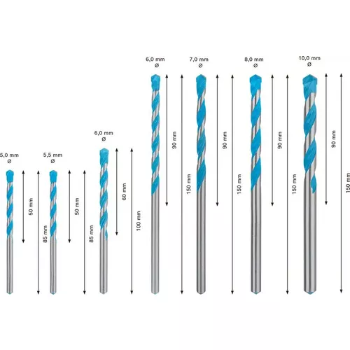 7dílná sada víceúčelových vrtáků EXPERT MultiConstruction CYL-9, 5/5,5/6/6/7/8/10 mm BOSCH 2608900648