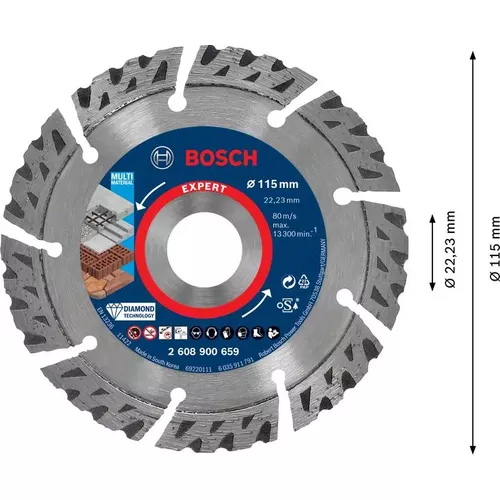 Diamantový řezný kotouč EXPERT MultiMaterial 115 × 22,23 × 2,2 × 12 mm BOSCH 2608900659