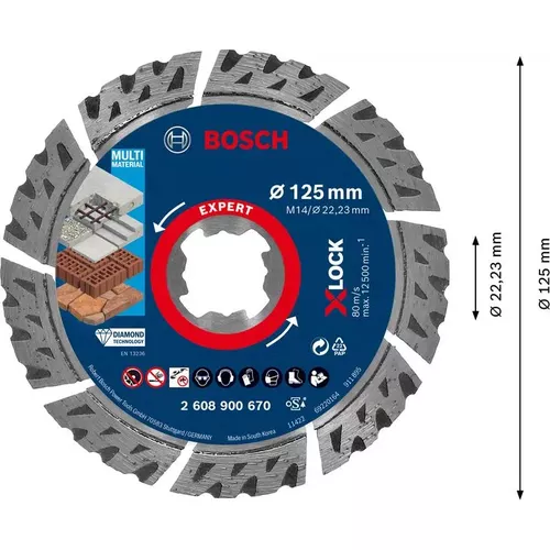 Diamantový dělicí kotouč EXPERT MultiMaterial X-LOCK 125 × 22,23 × 2,4 × 12 mm BOSCH 2608900670