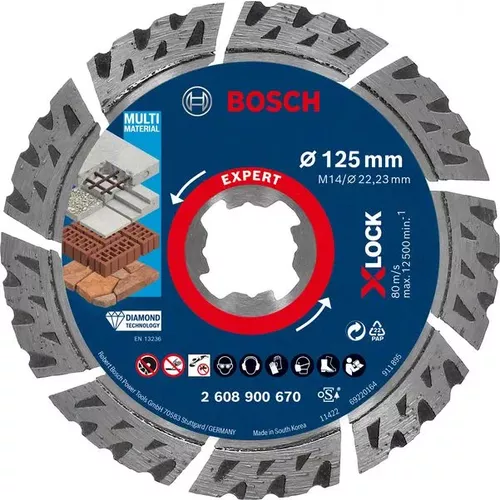 Diamantový dělicí kotouč EXPERT MultiMaterial X-LOCK 125 × 22,23 × 2,4 × 12 mm BOSCH 2608900670