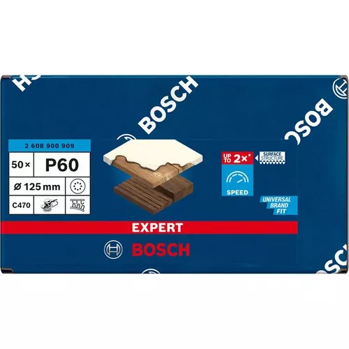 Brusný papír EXPERT C470 s 8 otvory pro vibrační brusky 125 mm, G 60, 50 ks BOSCH 2608900909