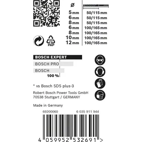 7dílná sada vrtáků do kladiv EXPERT SDS plus-7X, 5/6/6/8/8/10/12 mm BOSCH 2608900195